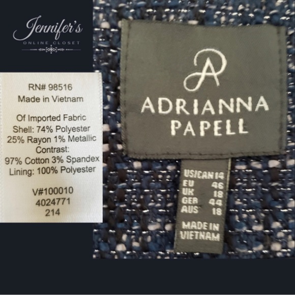 Adrianna Papell Rich Navy w/Metallic Silver Tweed Cropped Open Jacket - Picture 6 of 6